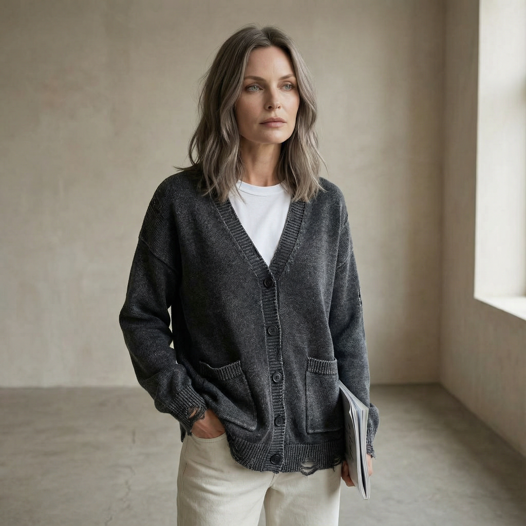 Cardigan med V-hals i sort til Dame