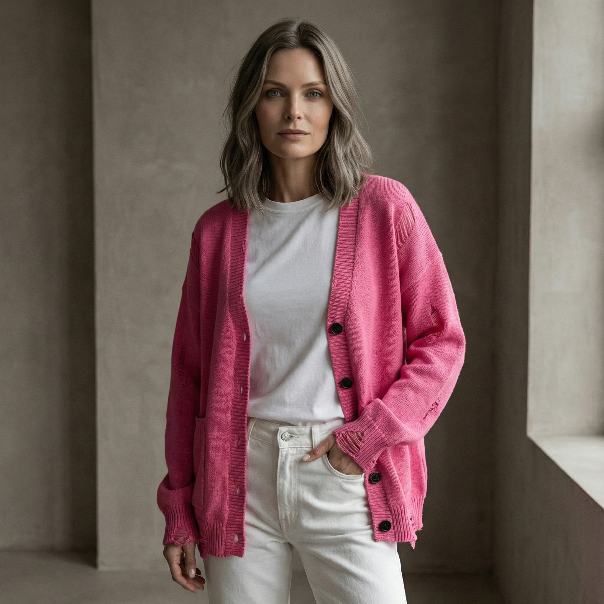 Cardigan med V-hals i sort til Dame