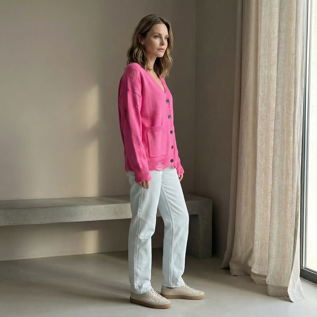 Cardigan med V-hals i sort til Dame