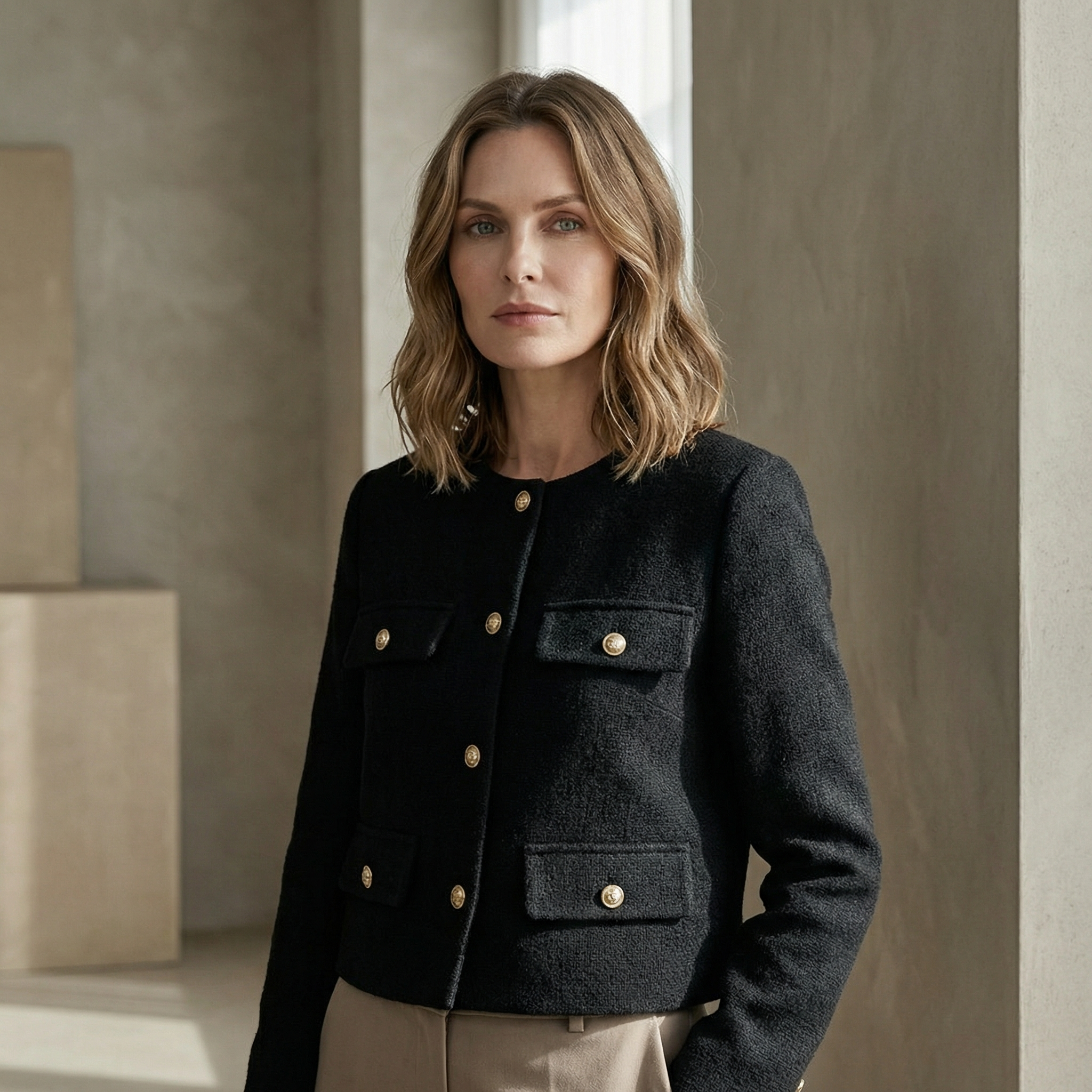 Tweed blazer med lommer til Dame