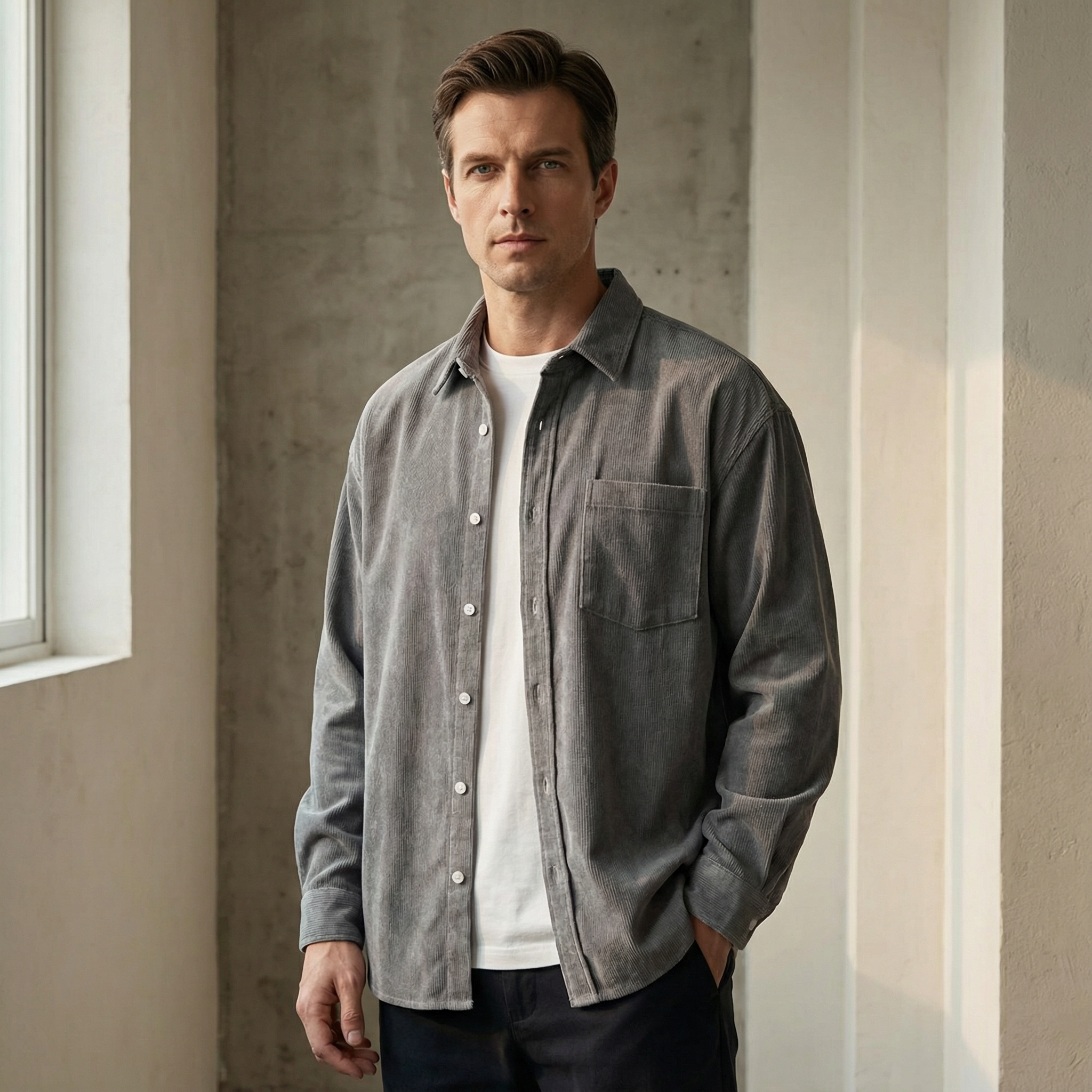 Corduroy skjorte med brystlomme til Herre
