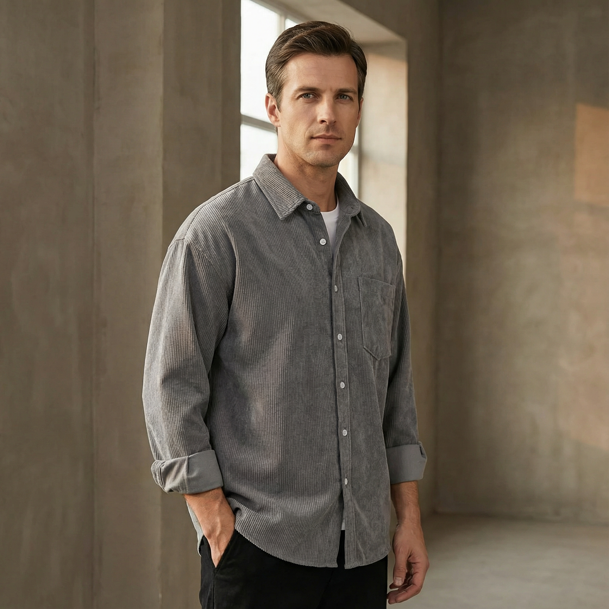 Corduroy skjorte med brystlomme til Herre