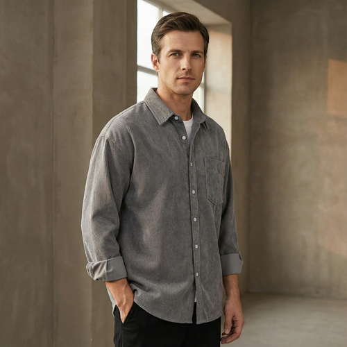 Corduroy skjorte med brystlomme til Herre