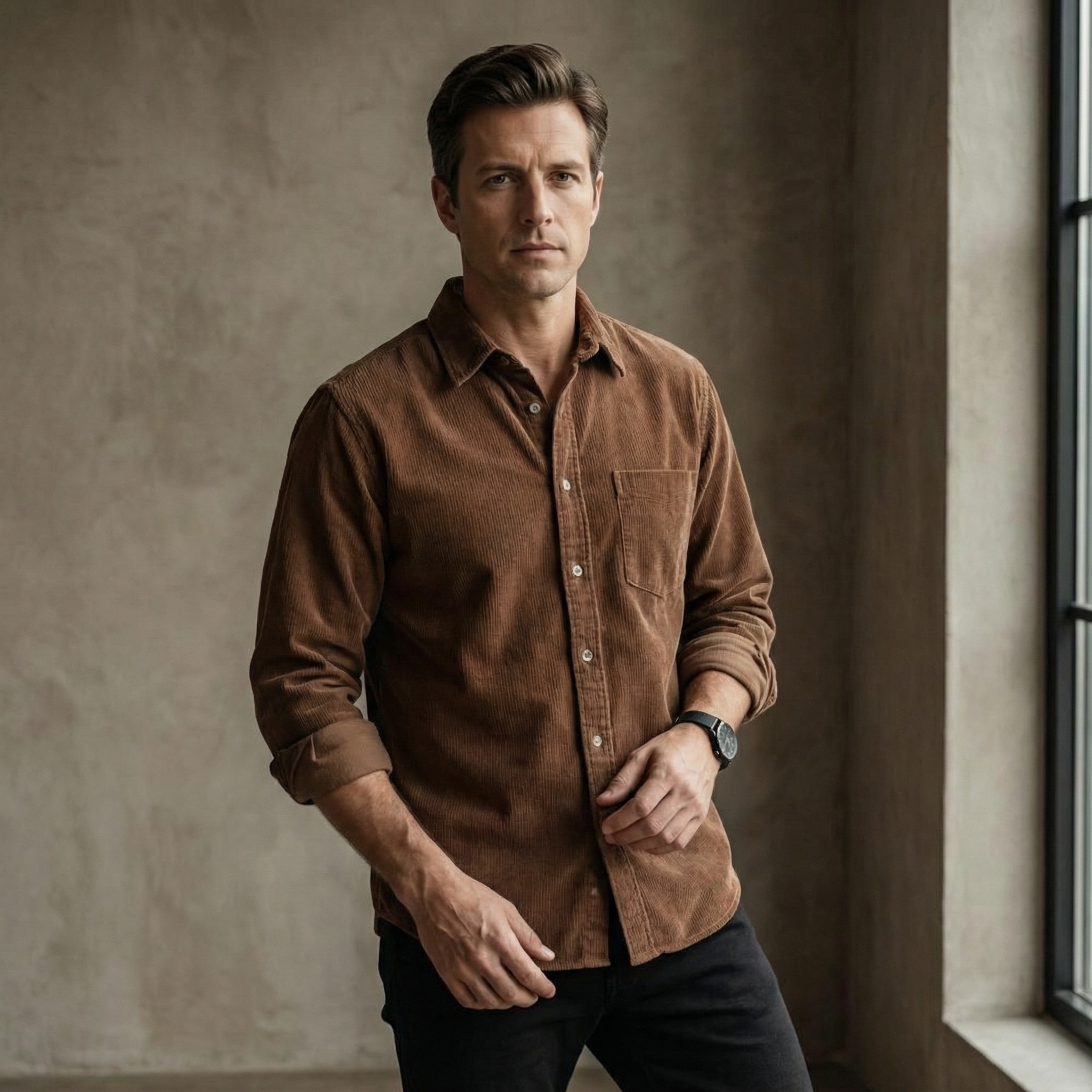 Corduroy skjorte med brystlomme til Herre