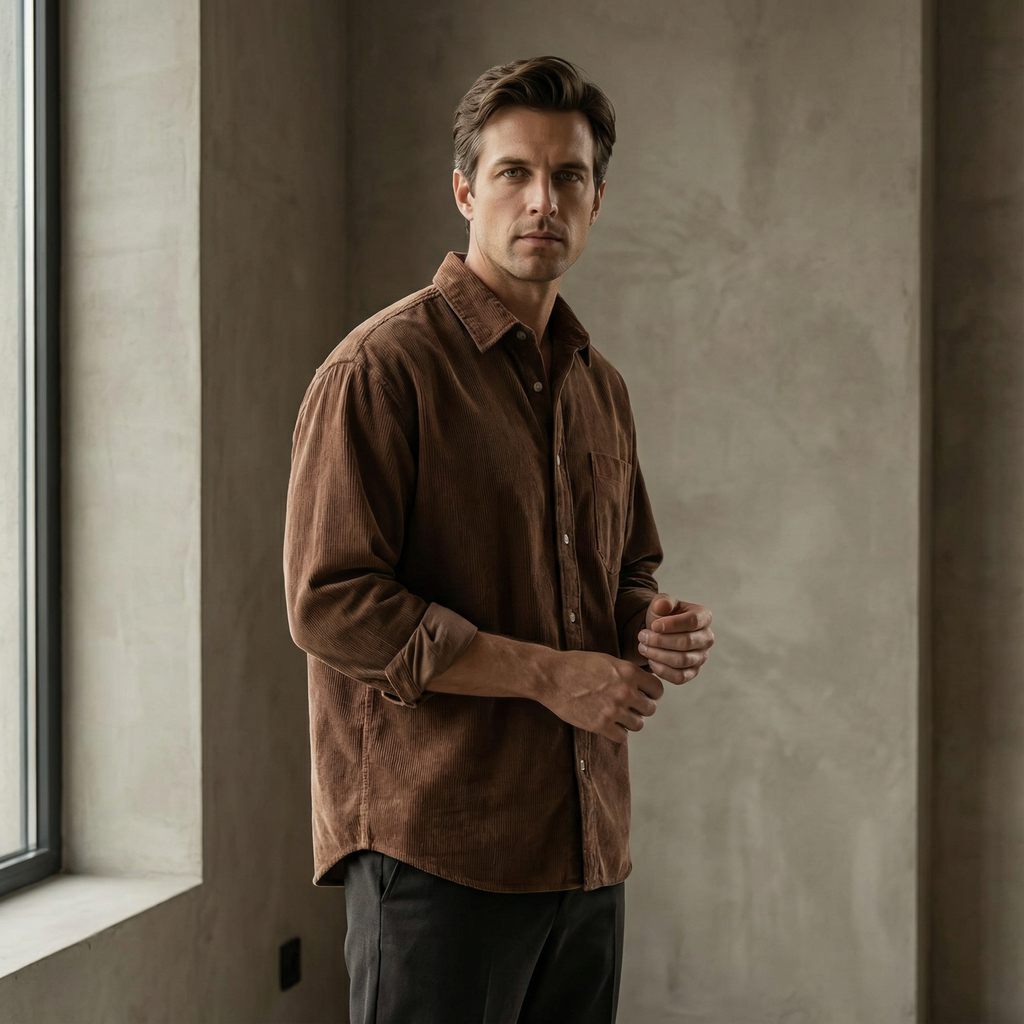 Corduroy skjorte med brystlomme til Herre