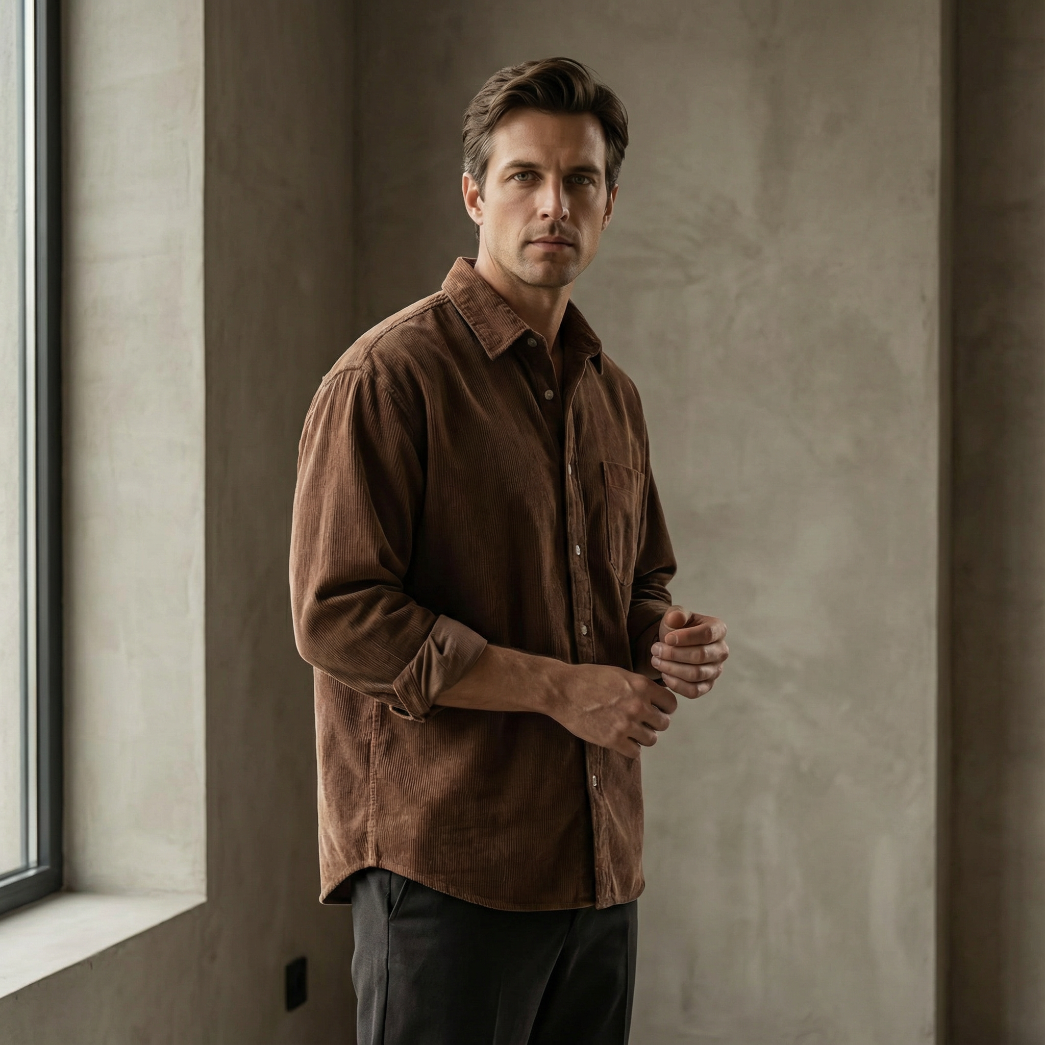 Corduroy skjorte med brystlomme til Herre