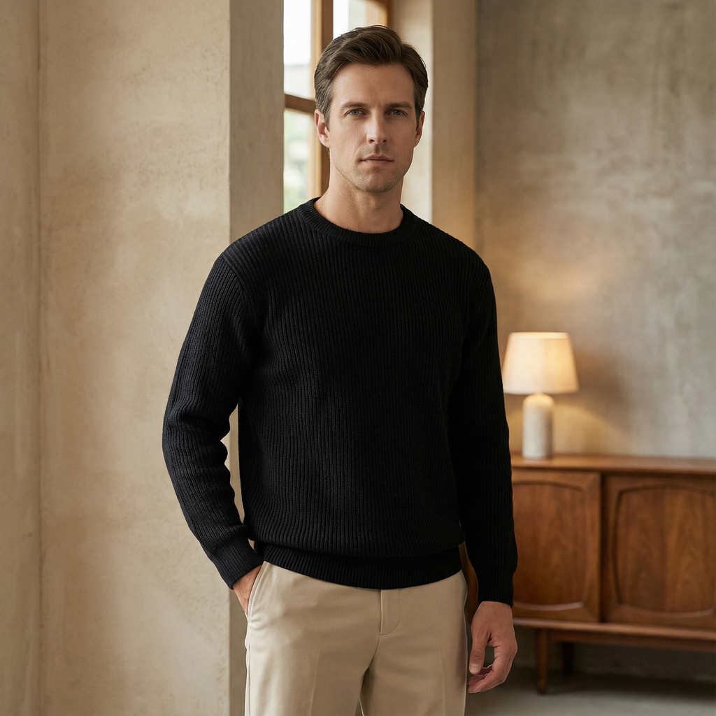 Ribstrikket sweater i uldblanding til Herre