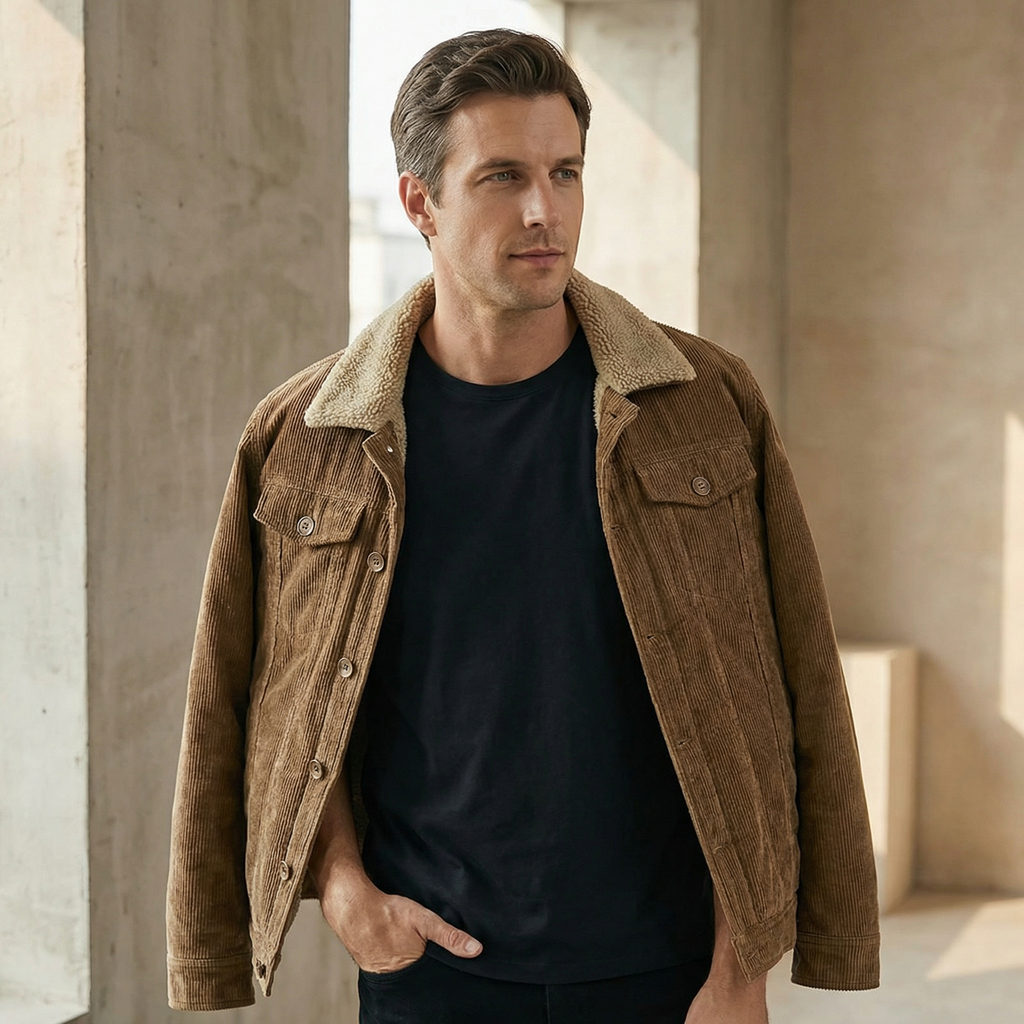 Vindjakke i bomuld med teddykrave til Herre