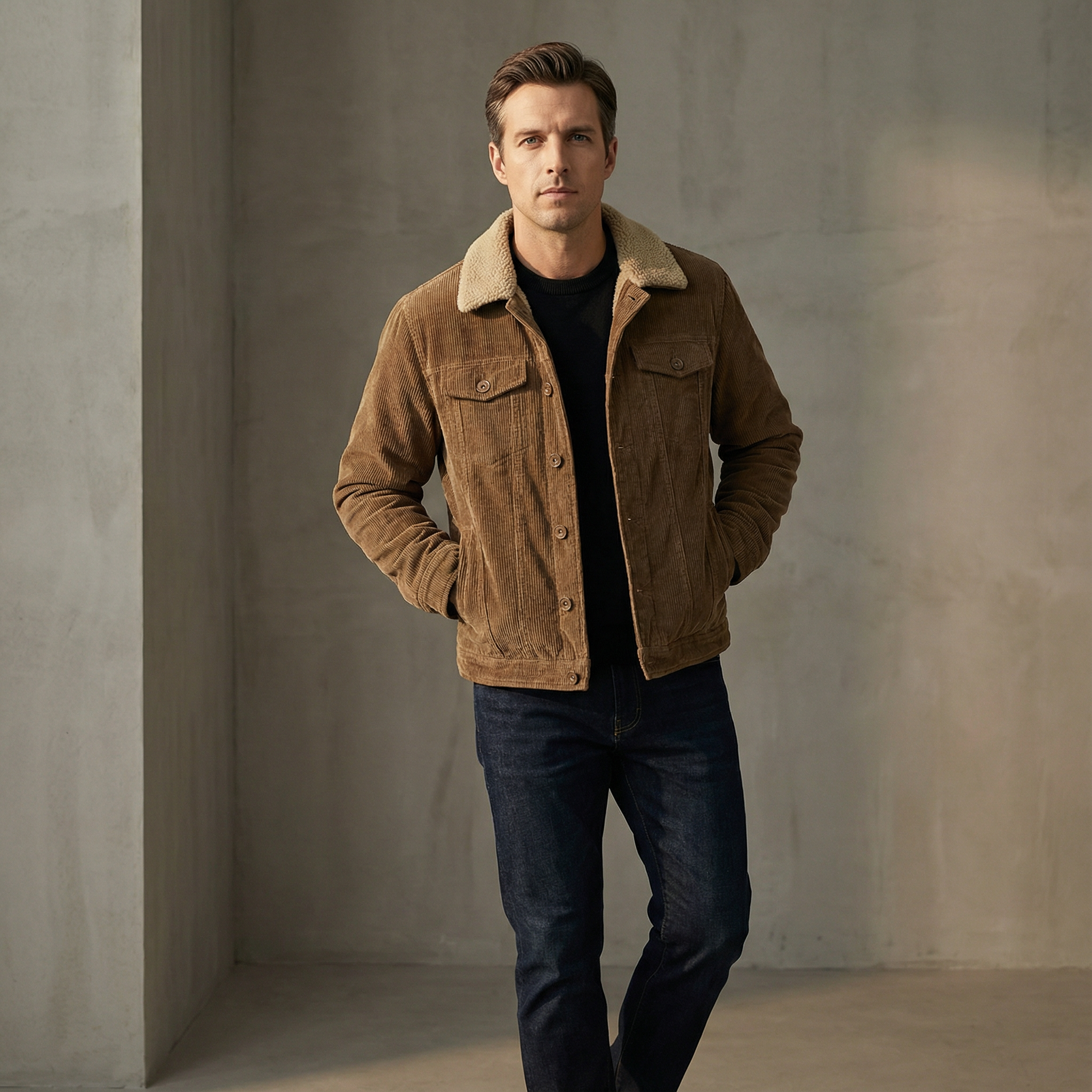 Vindjakke i bomuld med teddykrave til Herre