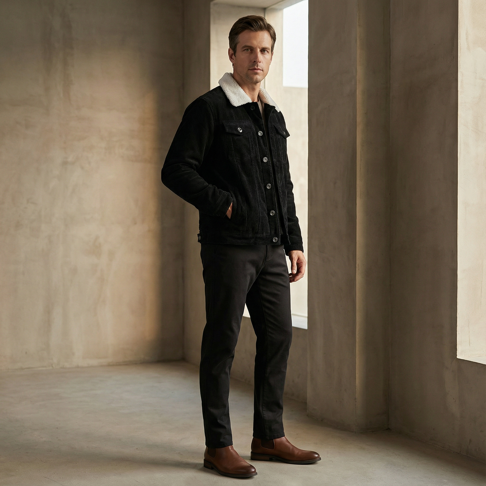 Vindjakke i bomuld med teddykrave til Herre