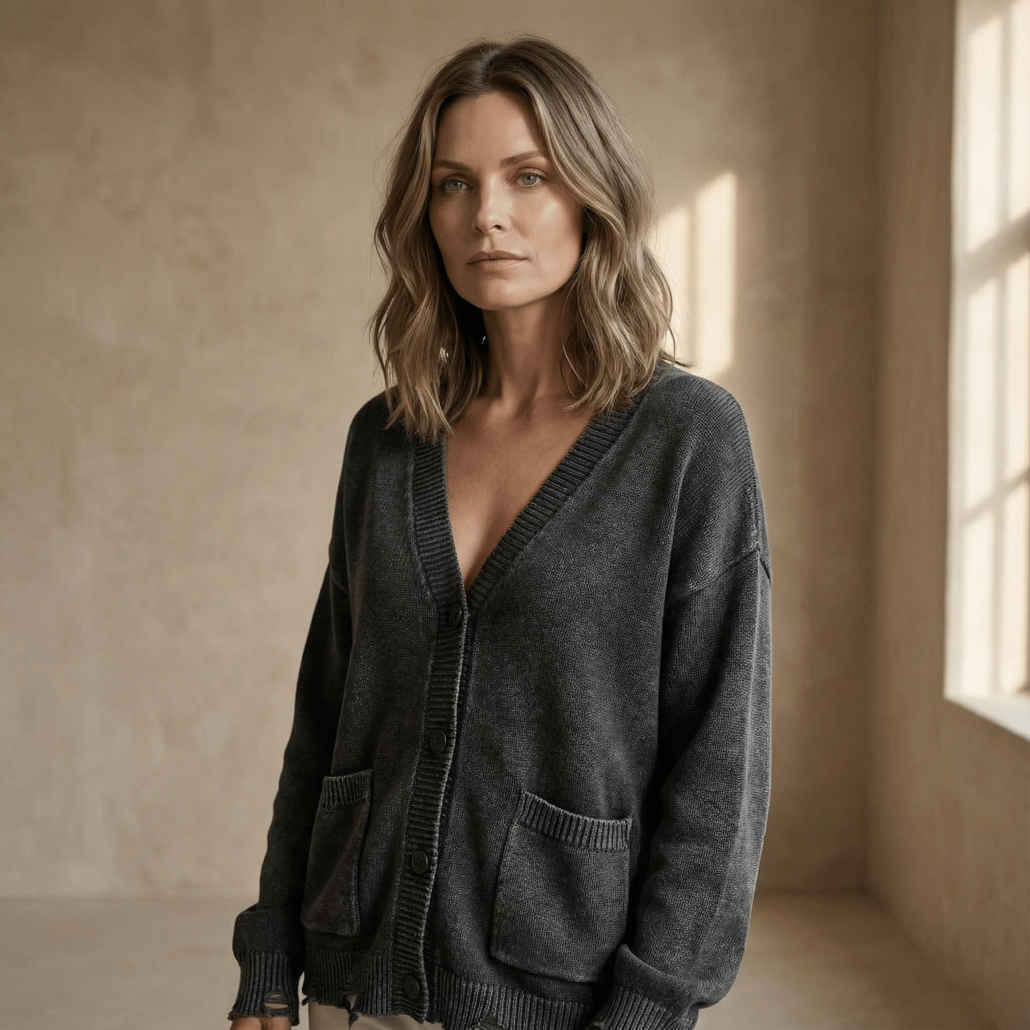 Cardigan med V-hals i sort til Dame - LunorWear