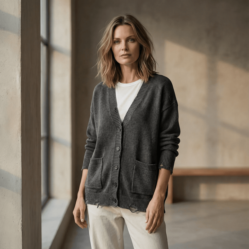 Cardigan med V-hals i sort til Dame - LunorWear