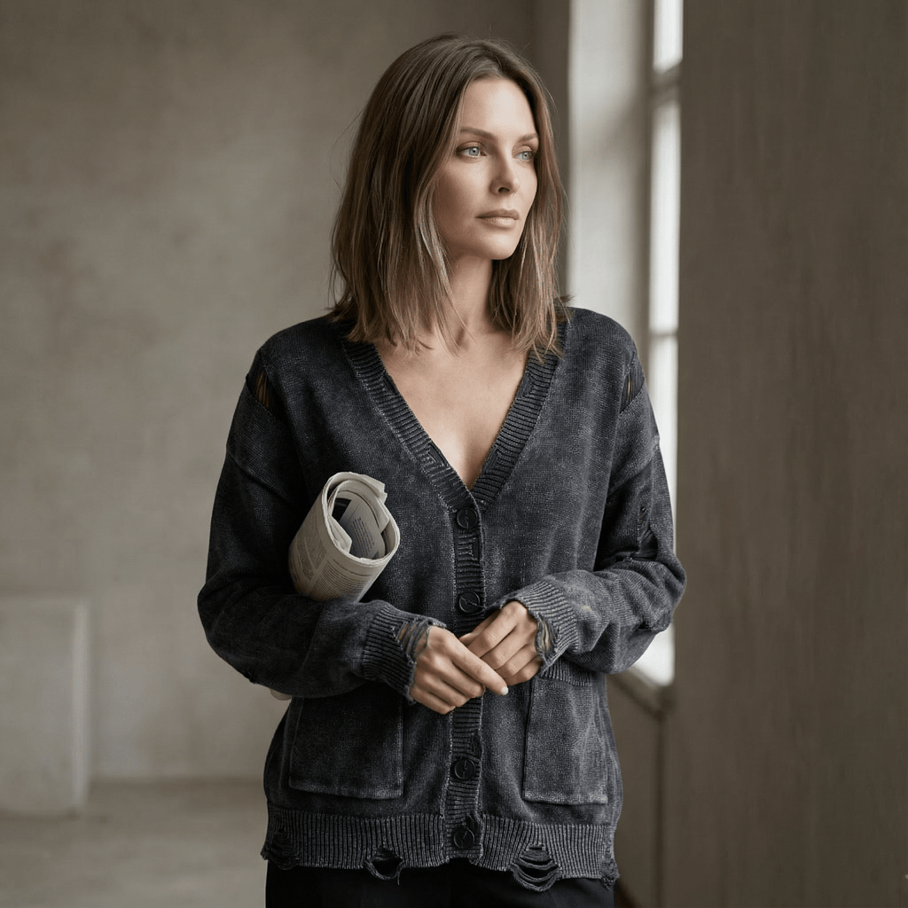 Cardigan med V-hals i sort til Dame - LunorWear