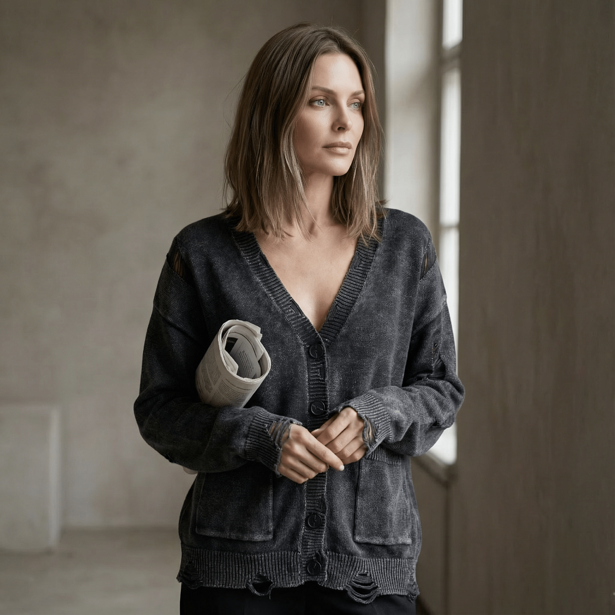 Cardigan med V-hals i sort til Dame - LunorWear