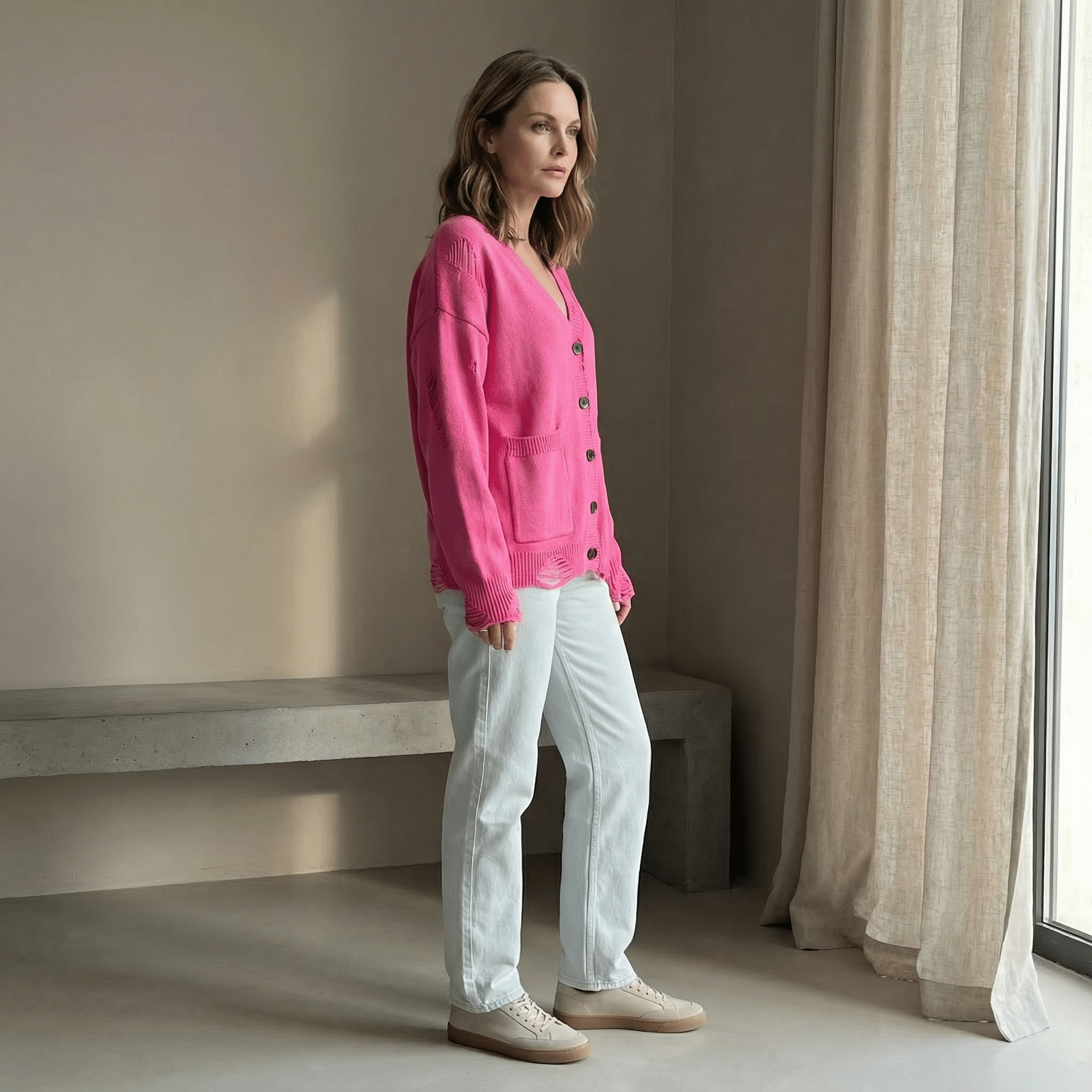 Cardigan med V-hals i sort til Dame - LunorWear