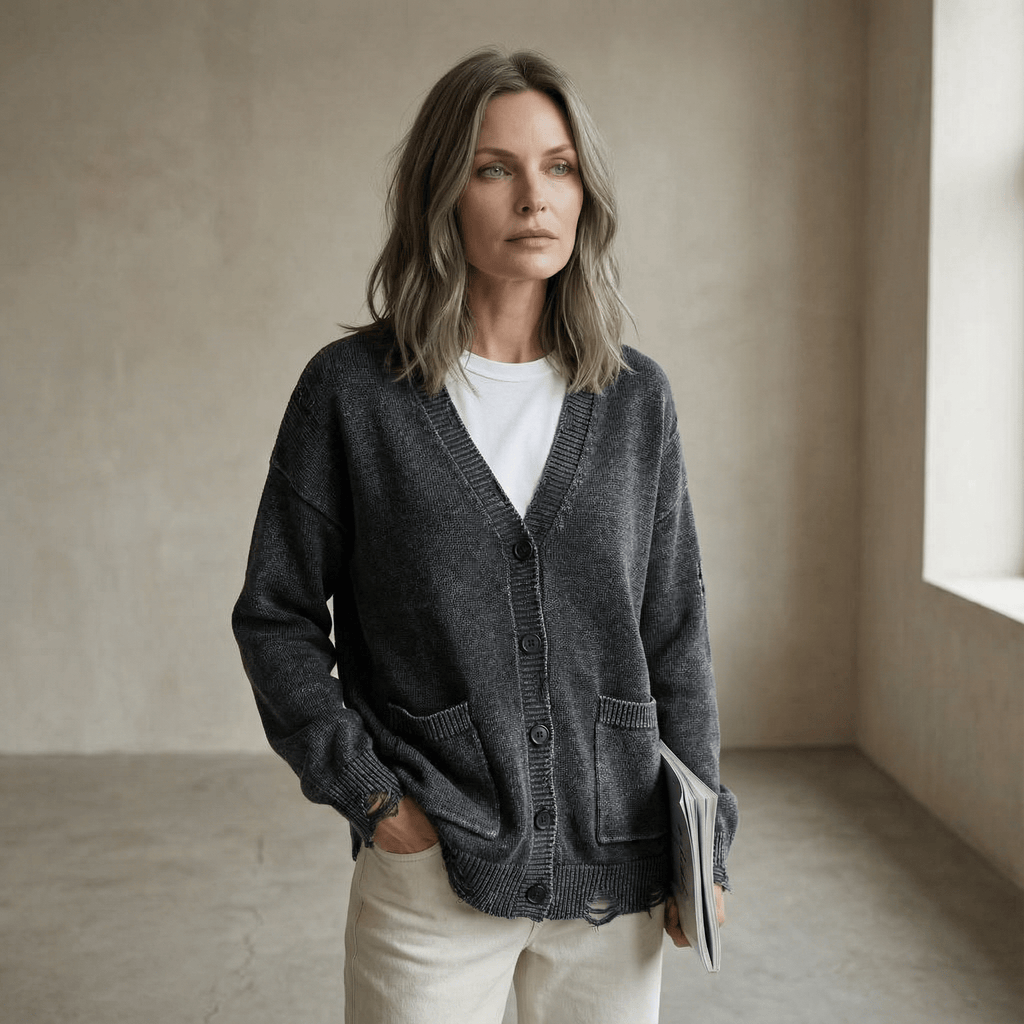 Cardigan med V-hals i sort til Dame - LunorWear