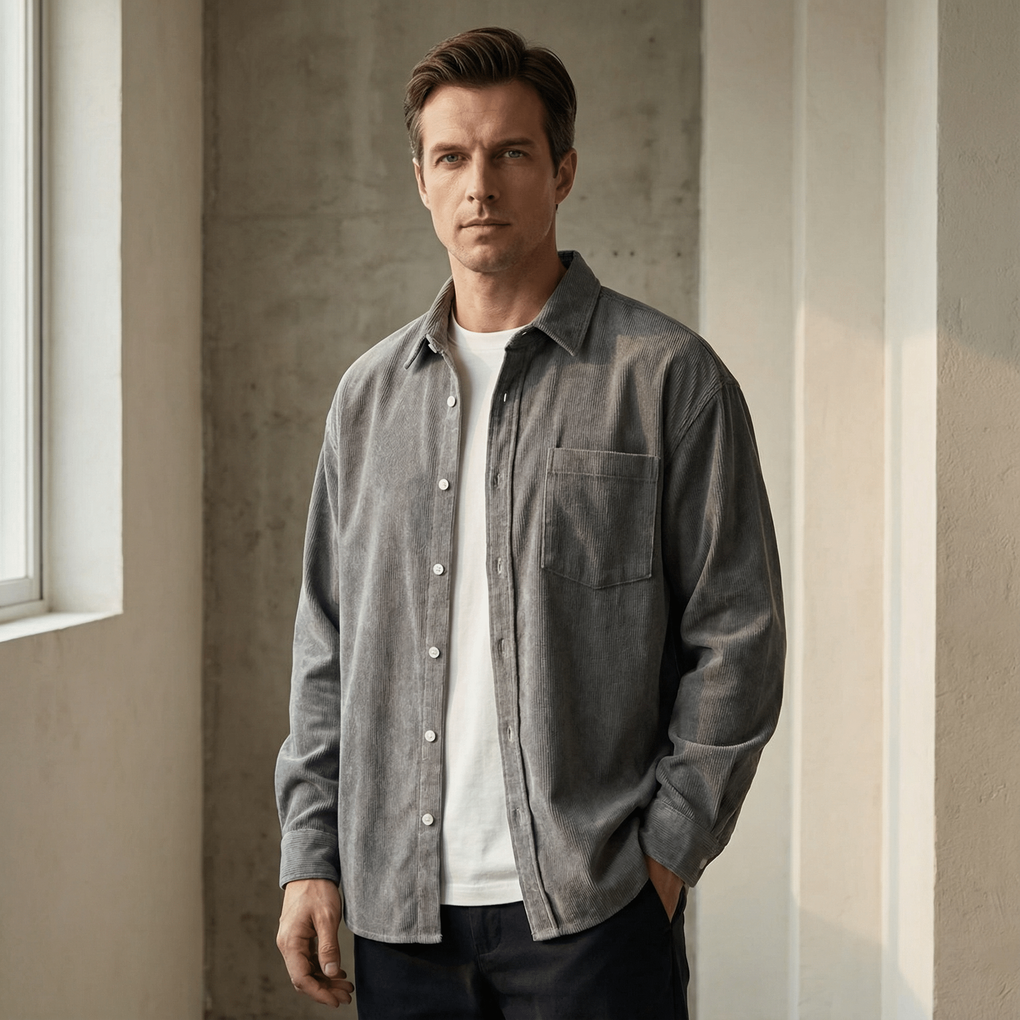 Corduroy skjorte med brystlomme til Herre - LunorWear