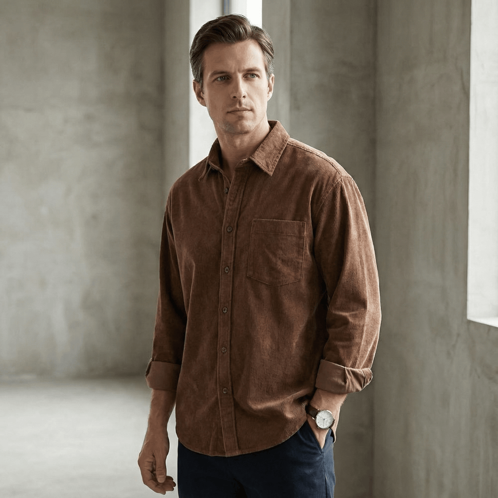 Corduroy skjorte med brystlomme til Herre - LunorWear