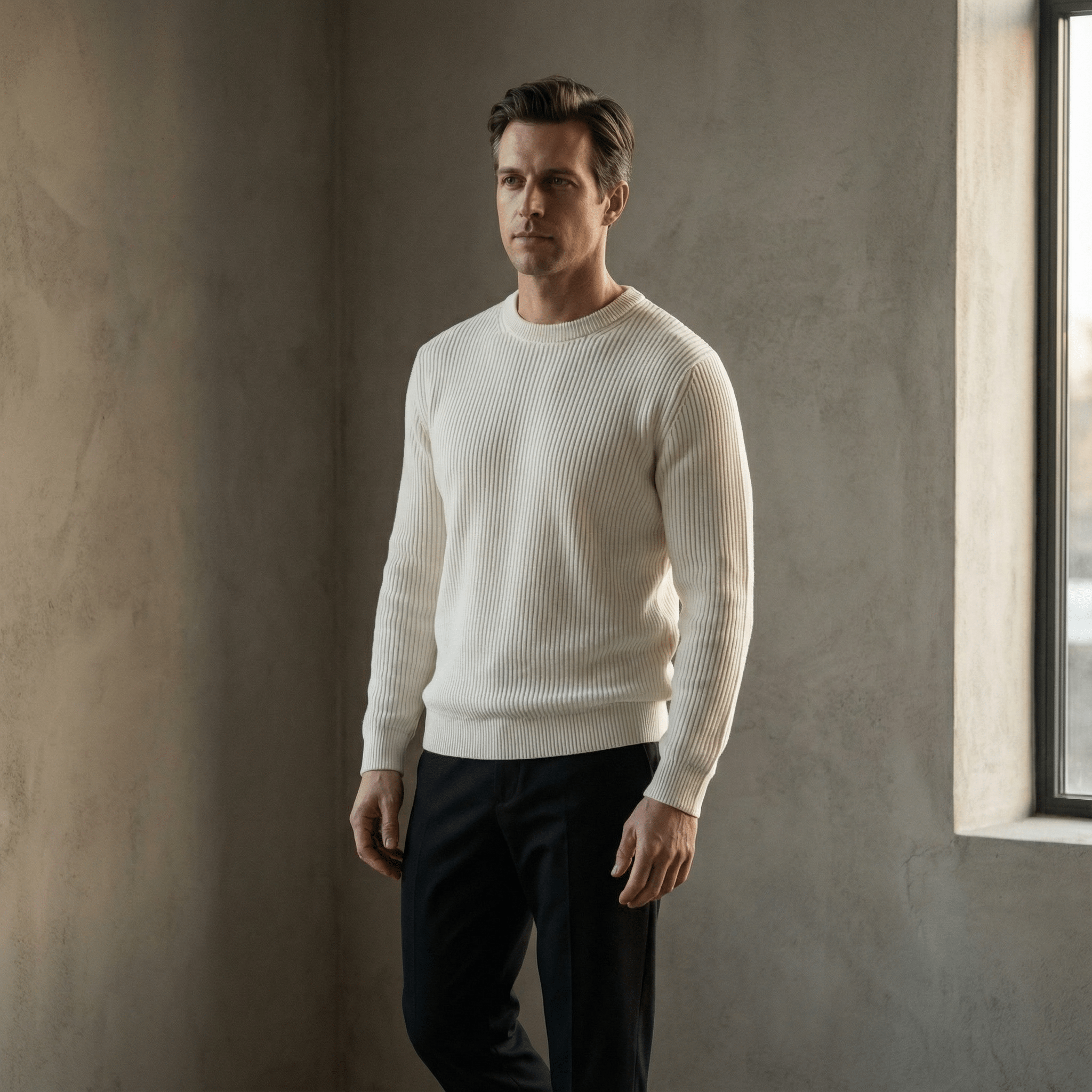 Ribstrikket sweater i uldblanding til Herre - LunorWear