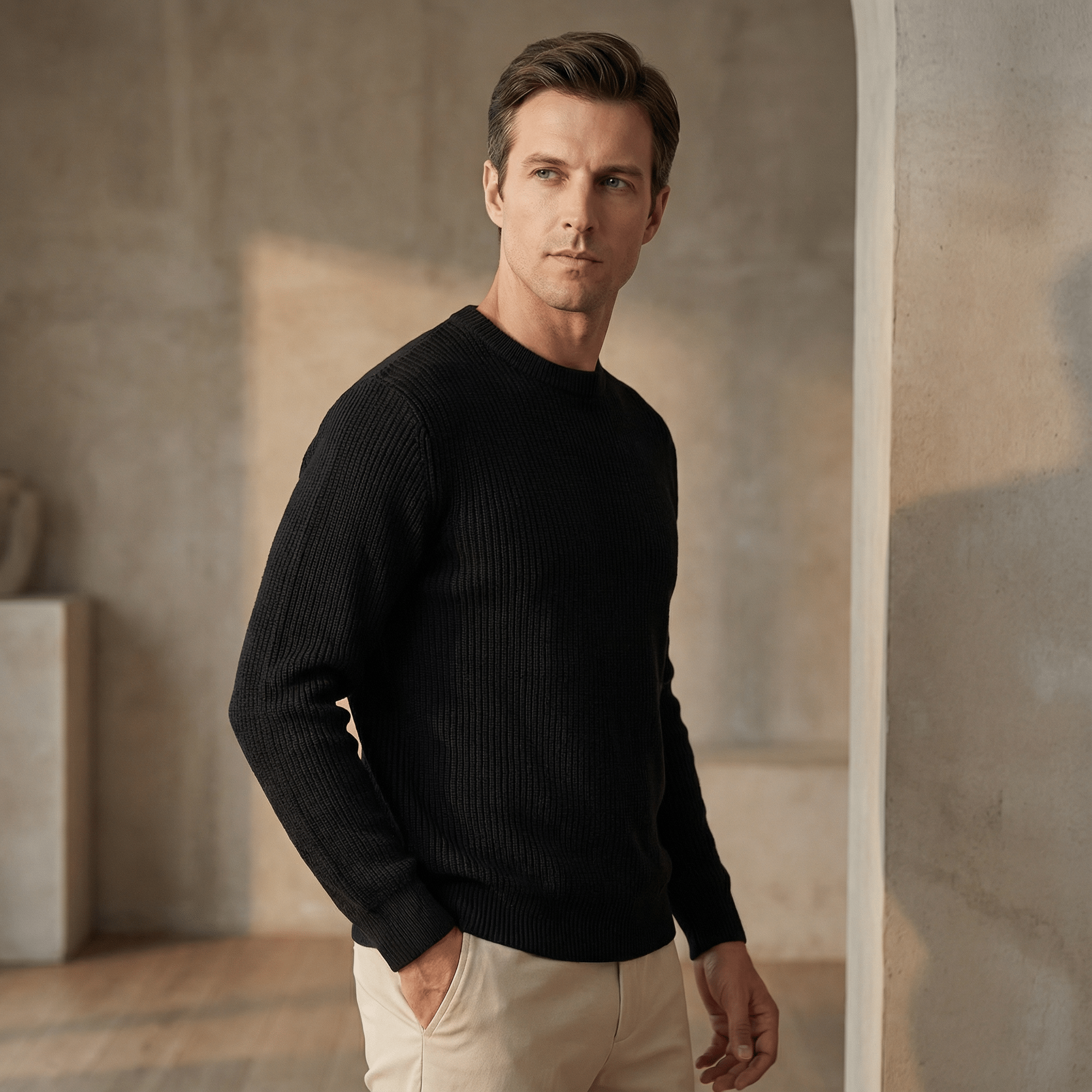 Ribstrikket sweater i uldblanding til Herre - LunorWear