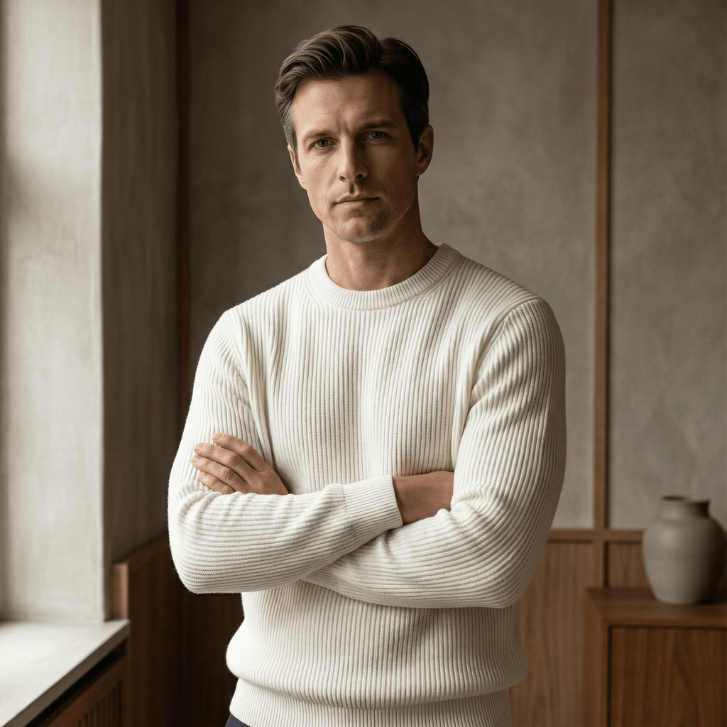 Ribstrikket sweater i uldblanding til Herre - LunorWear