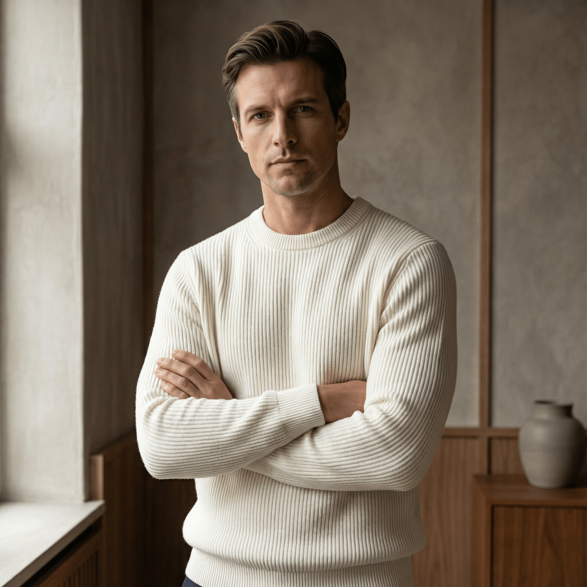 Ribstrikket sweater i uldblanding til Herre - LunorWear