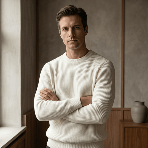 Ribstrikket sweater i uldblanding til Herre - LunorWear