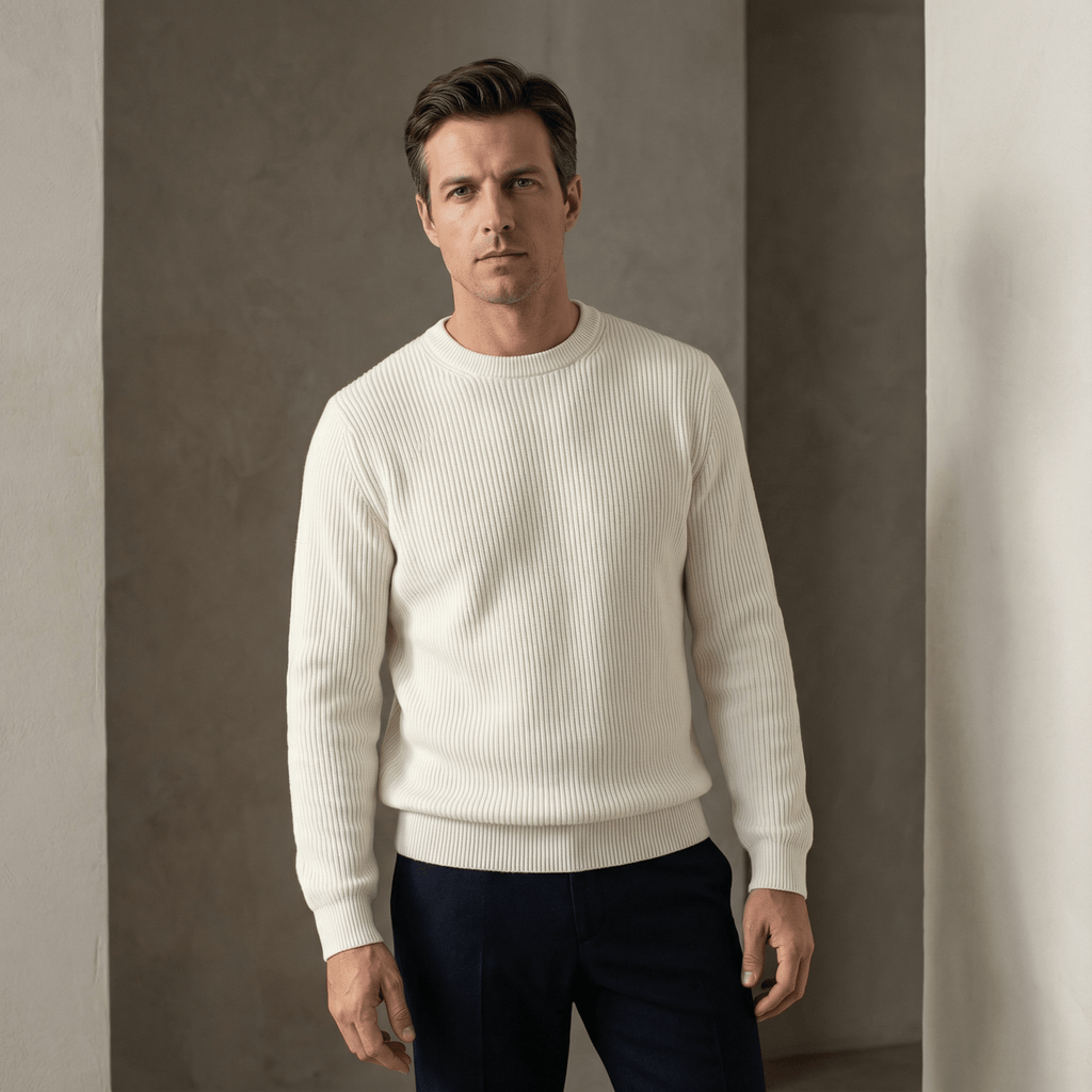 Ribstrikket sweater i uldblanding til Herre - LunorWear