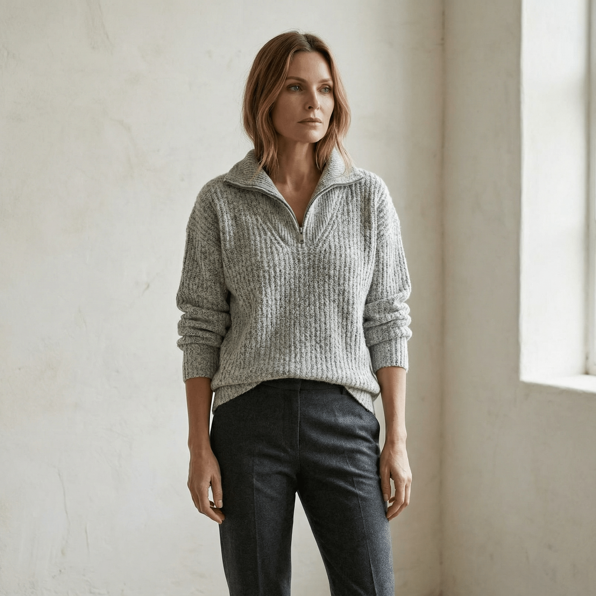 Strikket pullover med lynlås og turtleneck til Dame - LunorWear