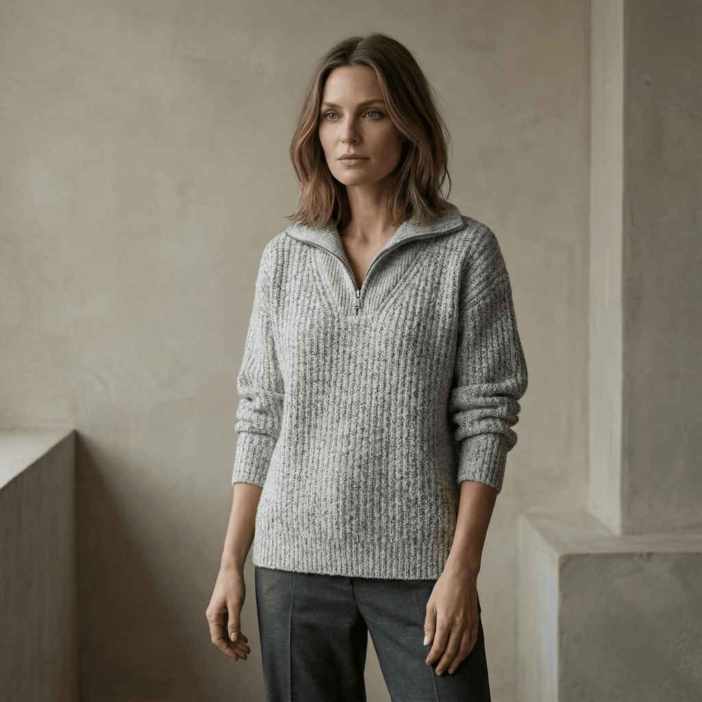 Strikket pullover med lynlås og turtleneck til Dame - LunorWear
