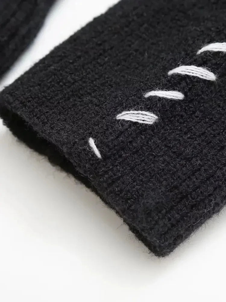 Strikket sweater med høj hals og kontrastdetaljer til Dame - LunorWear