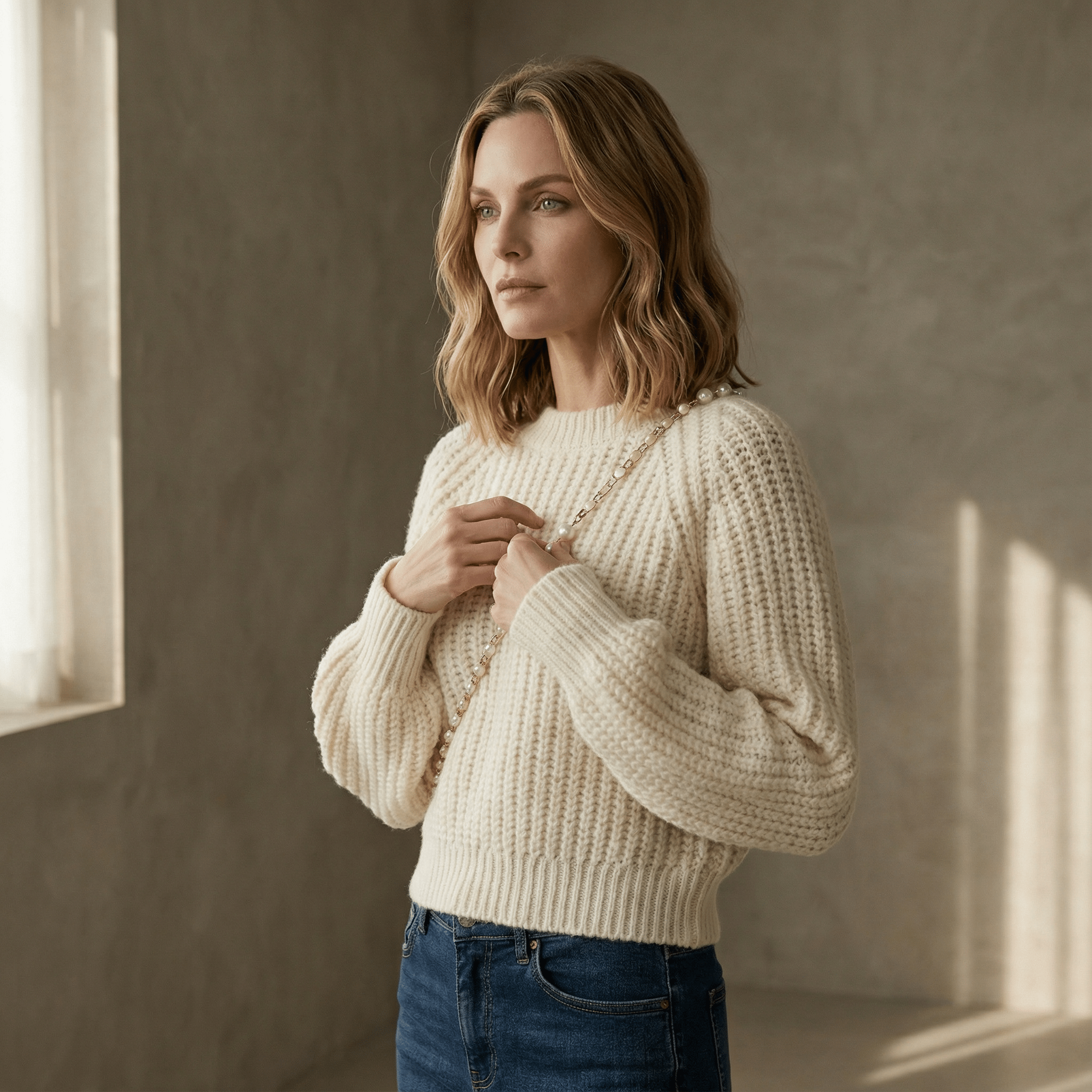 Striktrøje med rund hals til Dame - LunorWear