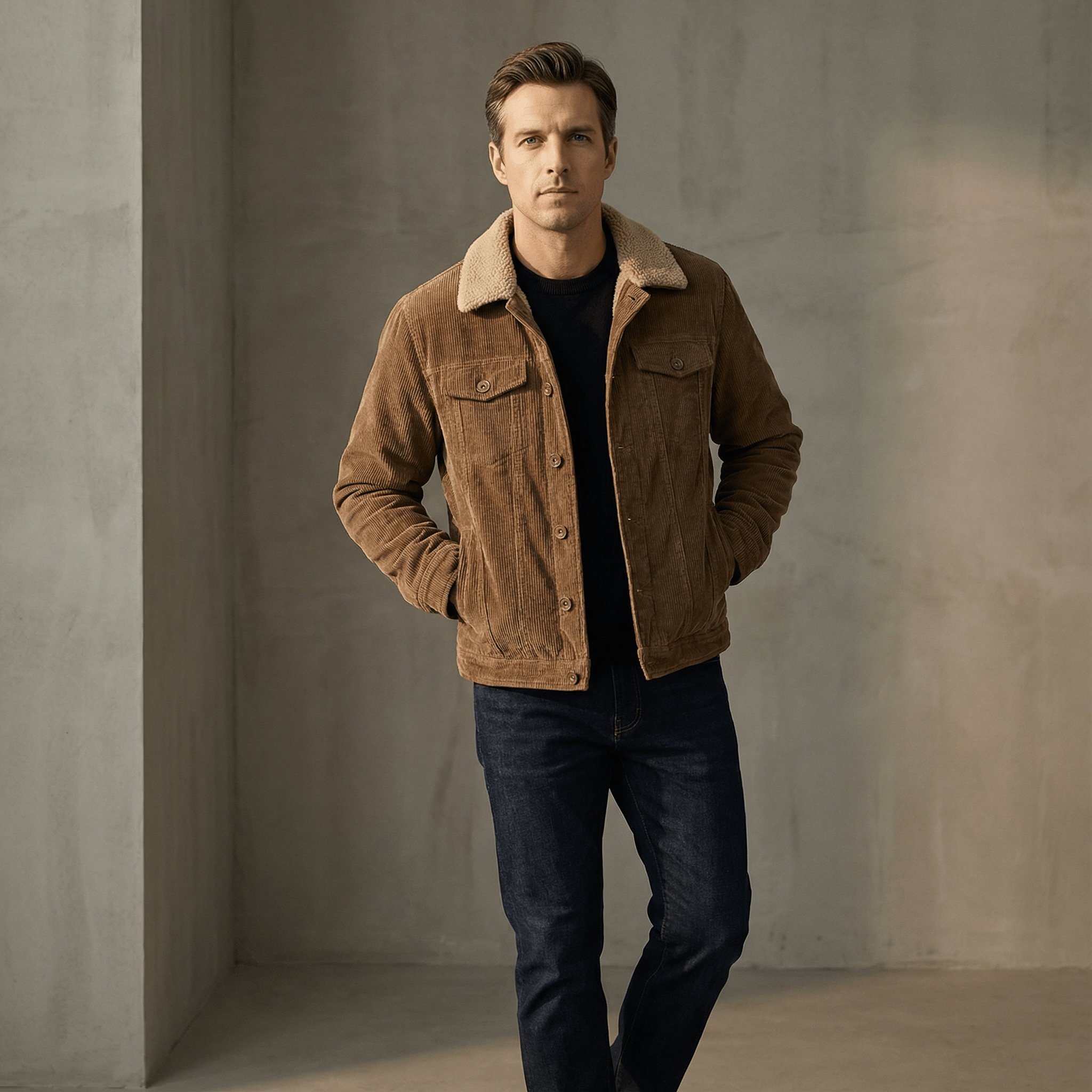 Vindjakke i bomuld med teddykrave til Herre - LunorWear