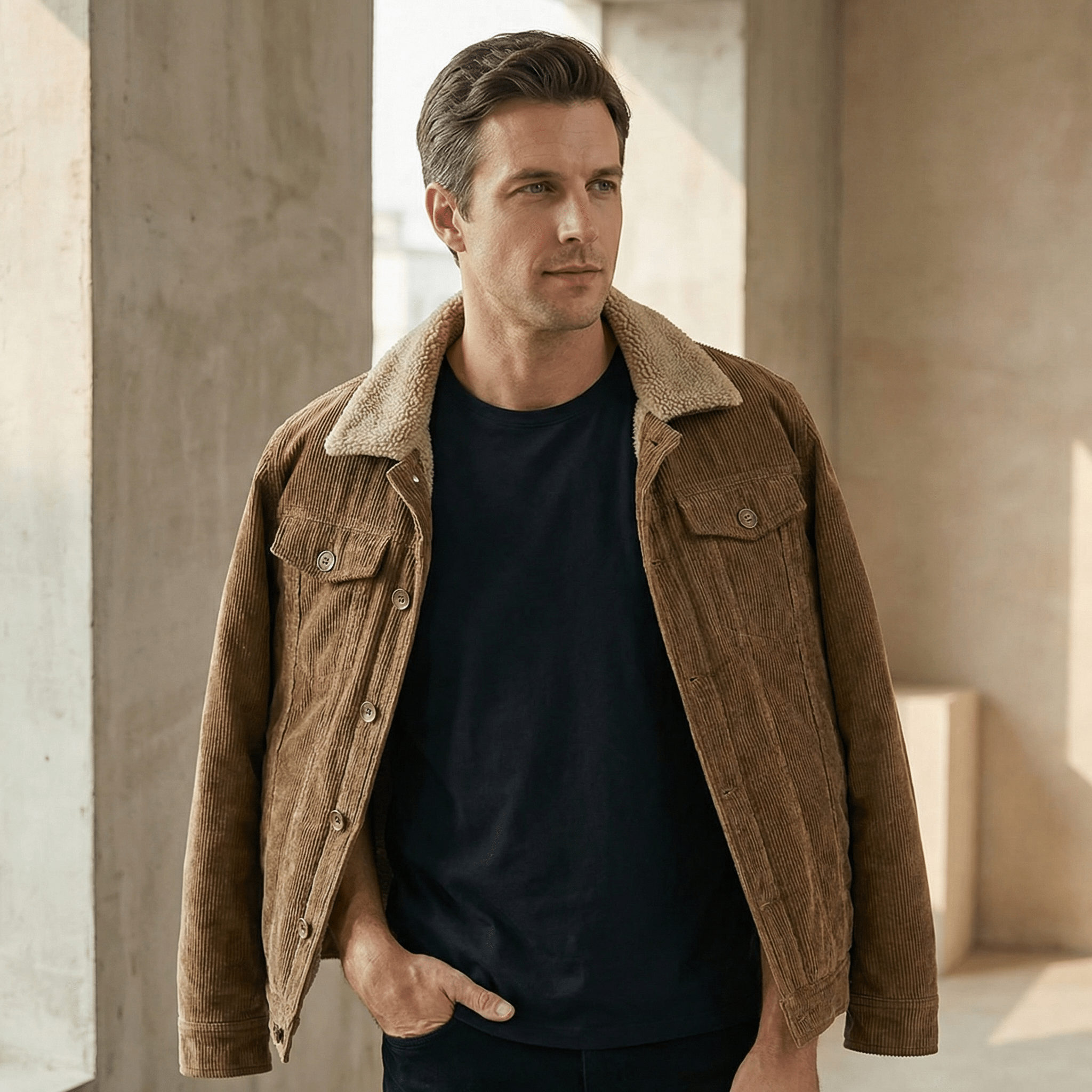 Vindjakke i bomuld med teddykrave til Herre - LunorWear